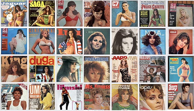 Multiple magazine covers of Raquel Welch 