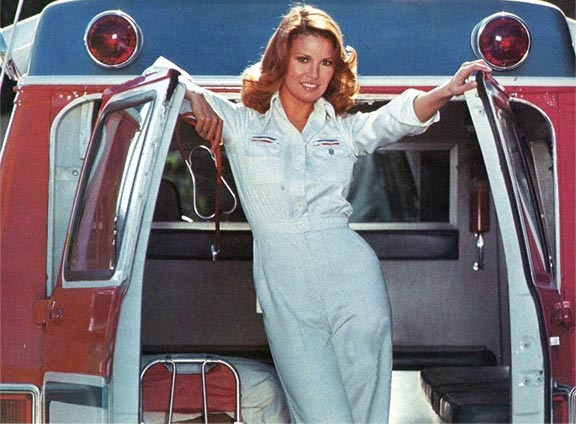 Still Raquel Welch as Jugs  poising with ambulance Mother, Jugs & Speed (1976)